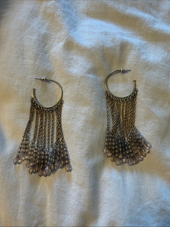 BCBGMaxAzria Jewelry - BCBGMaxAzria Vintage Hoop Fringe Earrings with Smoky Crystal Bead Drops